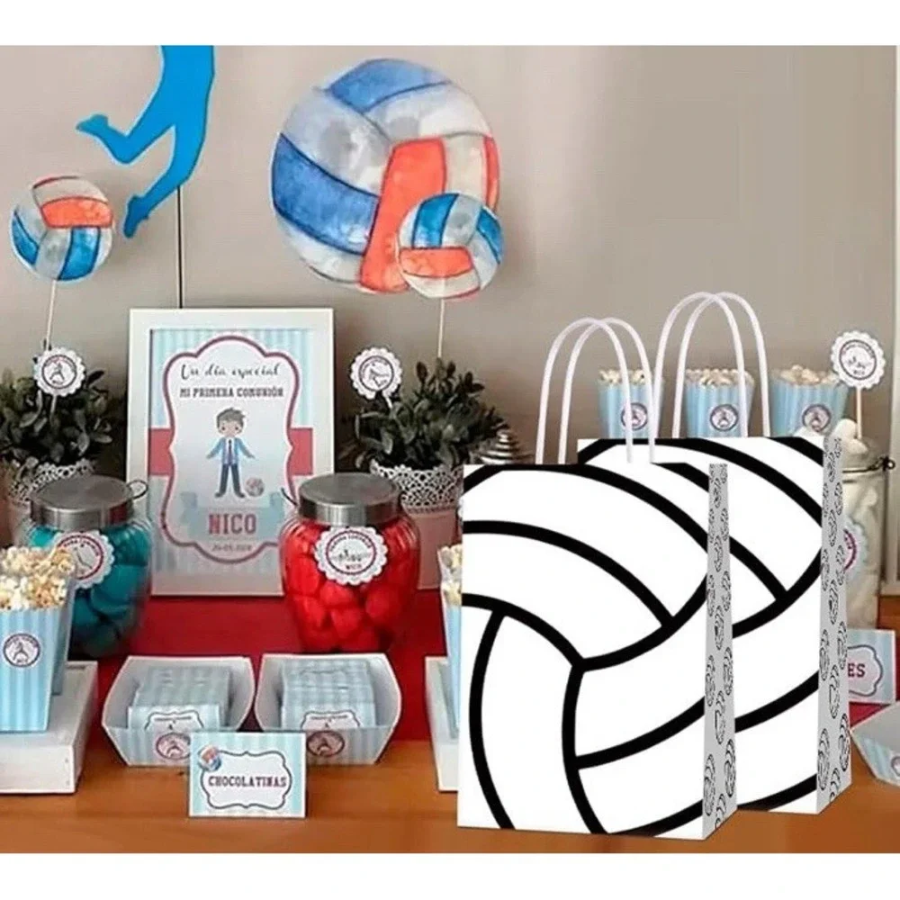 16 Volleyball-Themed‎ Party Favor Bags with Handles for Kids and Adults